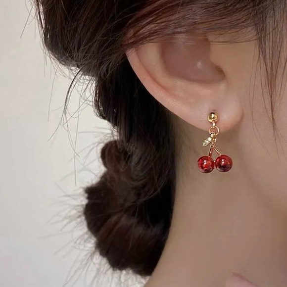 Cherry Red Gold Earrings. New Without Tags. - Picture 1 of 4